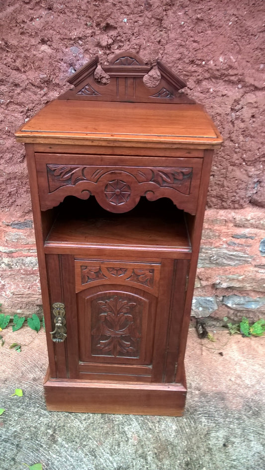 Vintage Carved Walnut Bedside Cabinet / Pot Cupboard