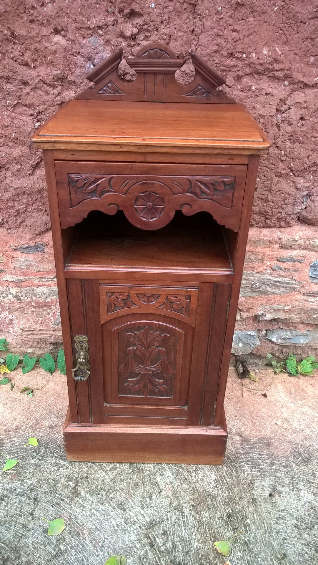 Vintage Carved Walnut Bedside Cabinet / Pot Cupboard