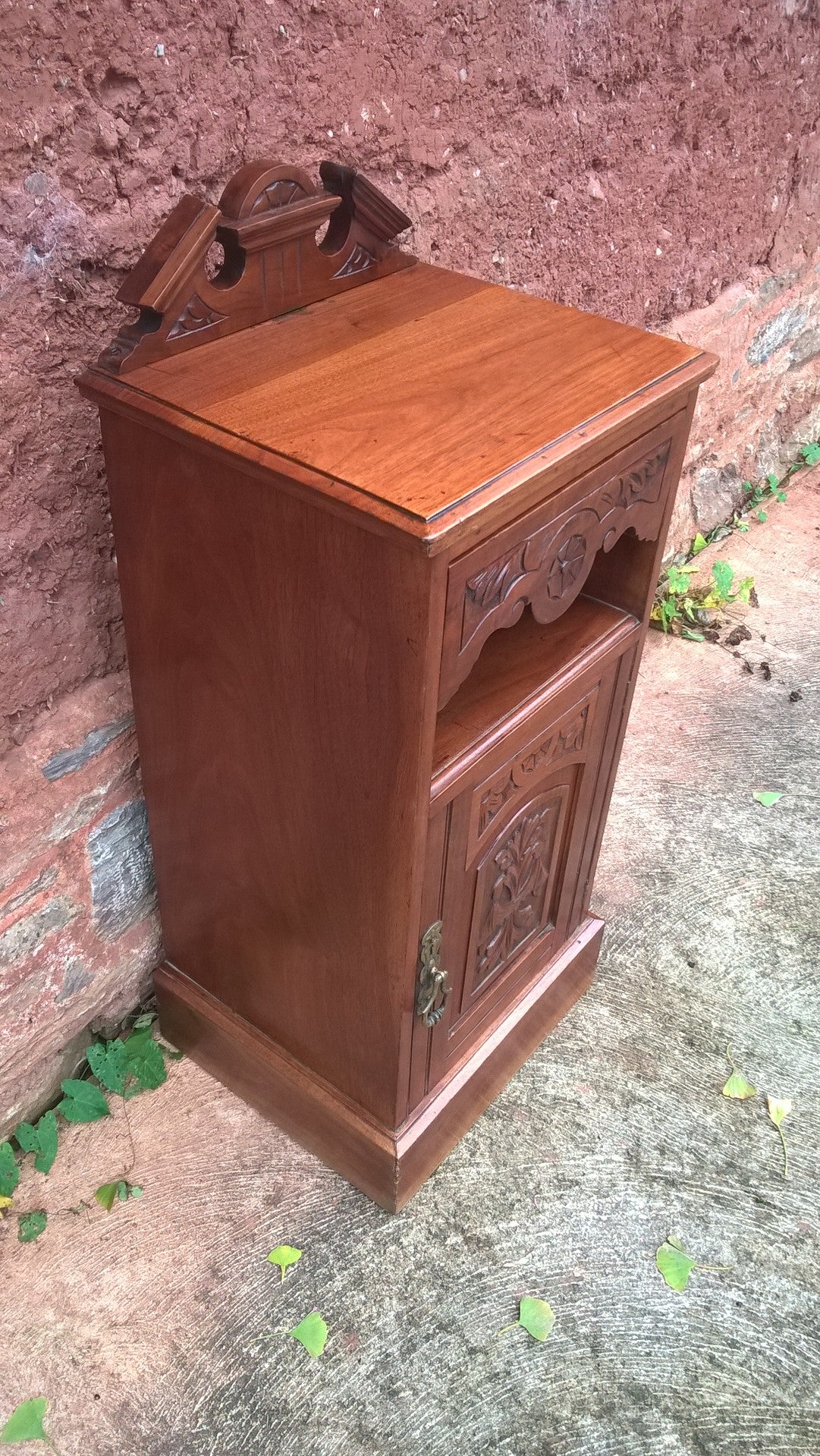 Vintage Carved Walnut Bedside Cabinet / Pot Cupboard