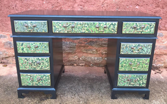 Stunning Vintage Upcycled 9 Drawer Pedestal Desk