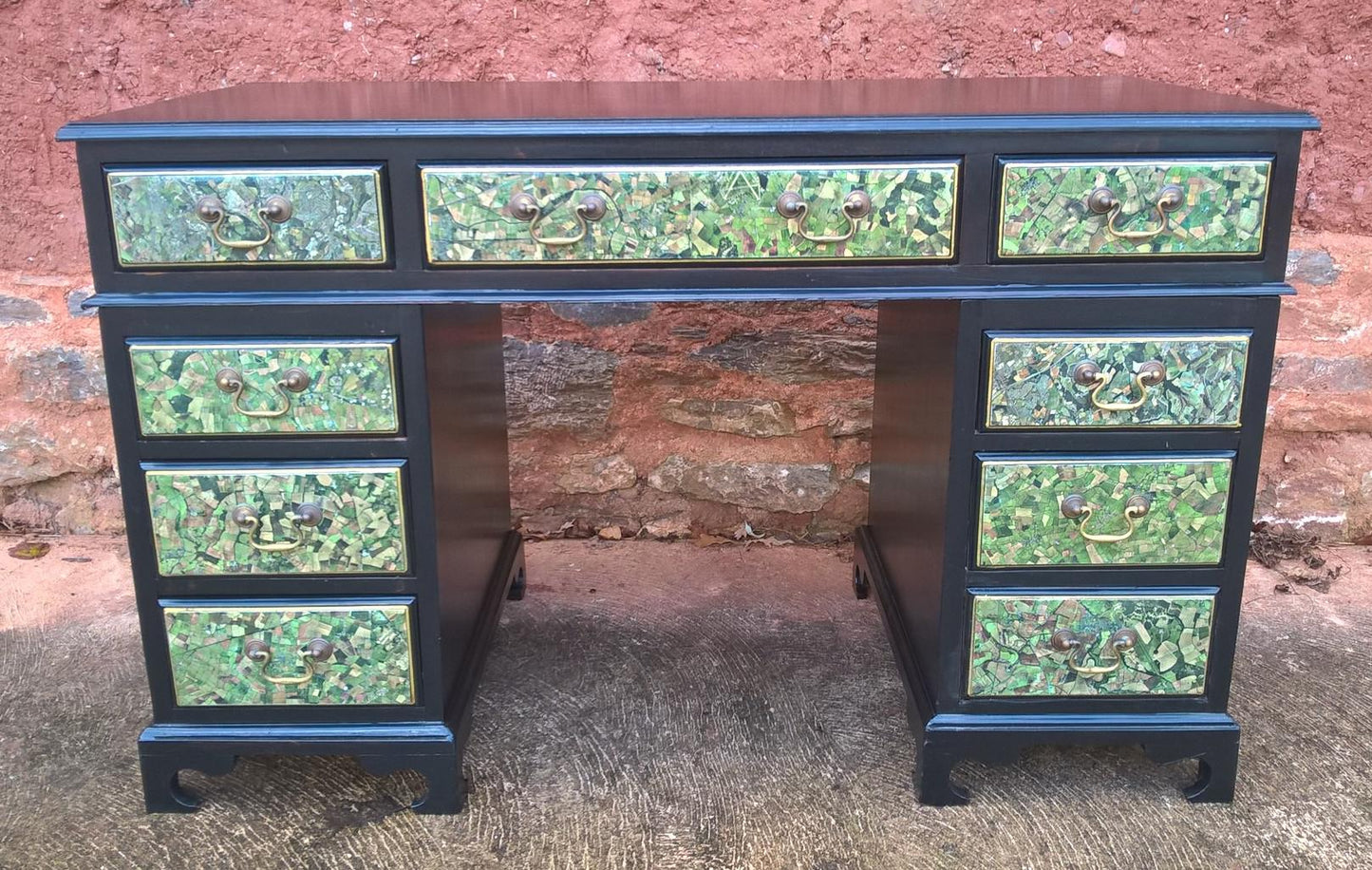 Stunning Vintage Upcycled 9 Drawer Pedestal Desk