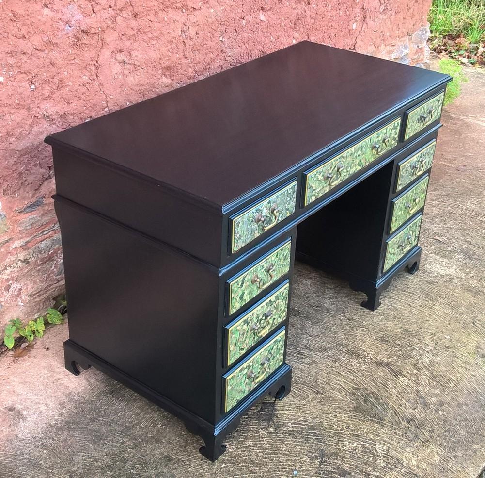 Stunning Vintage Upcycled 9 Drawer Pedestal Desk
