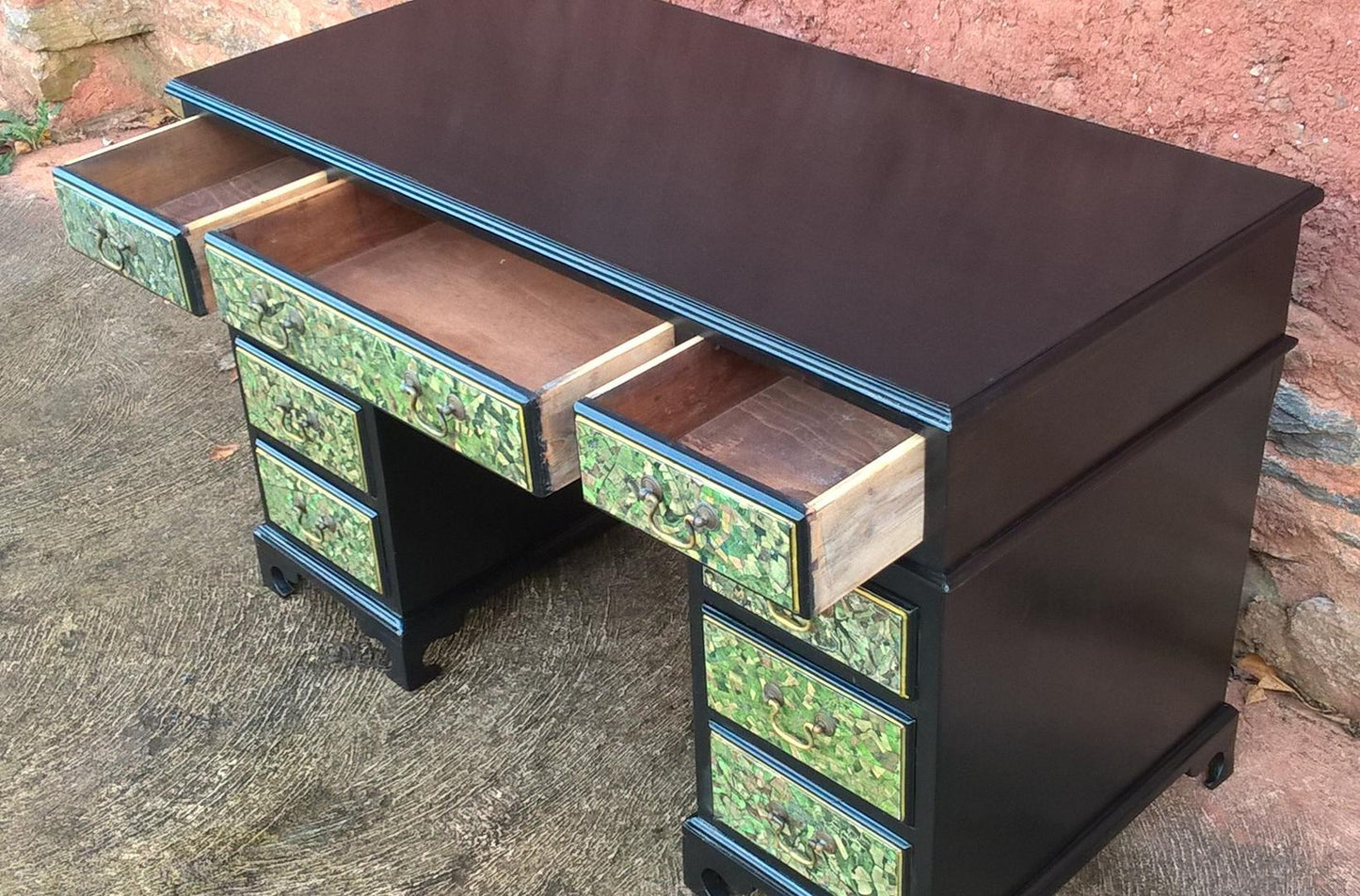Stunning Vintage Upcycled 9 Drawer Pedestal Desk