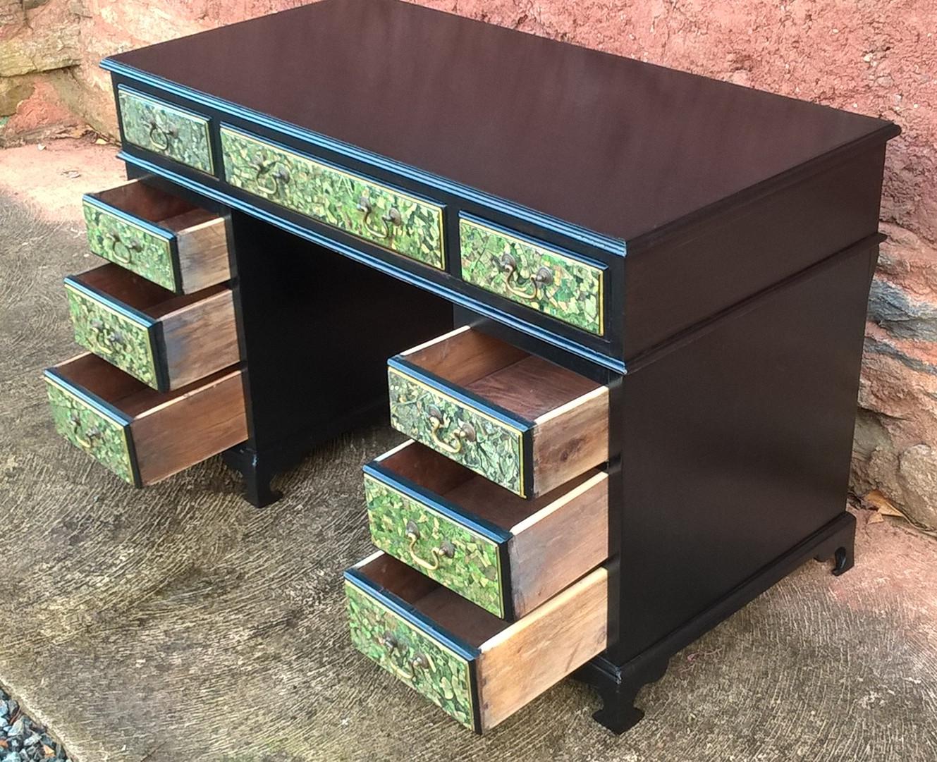 Stunning Vintage Upcycled 9 Drawer Pedestal Desk