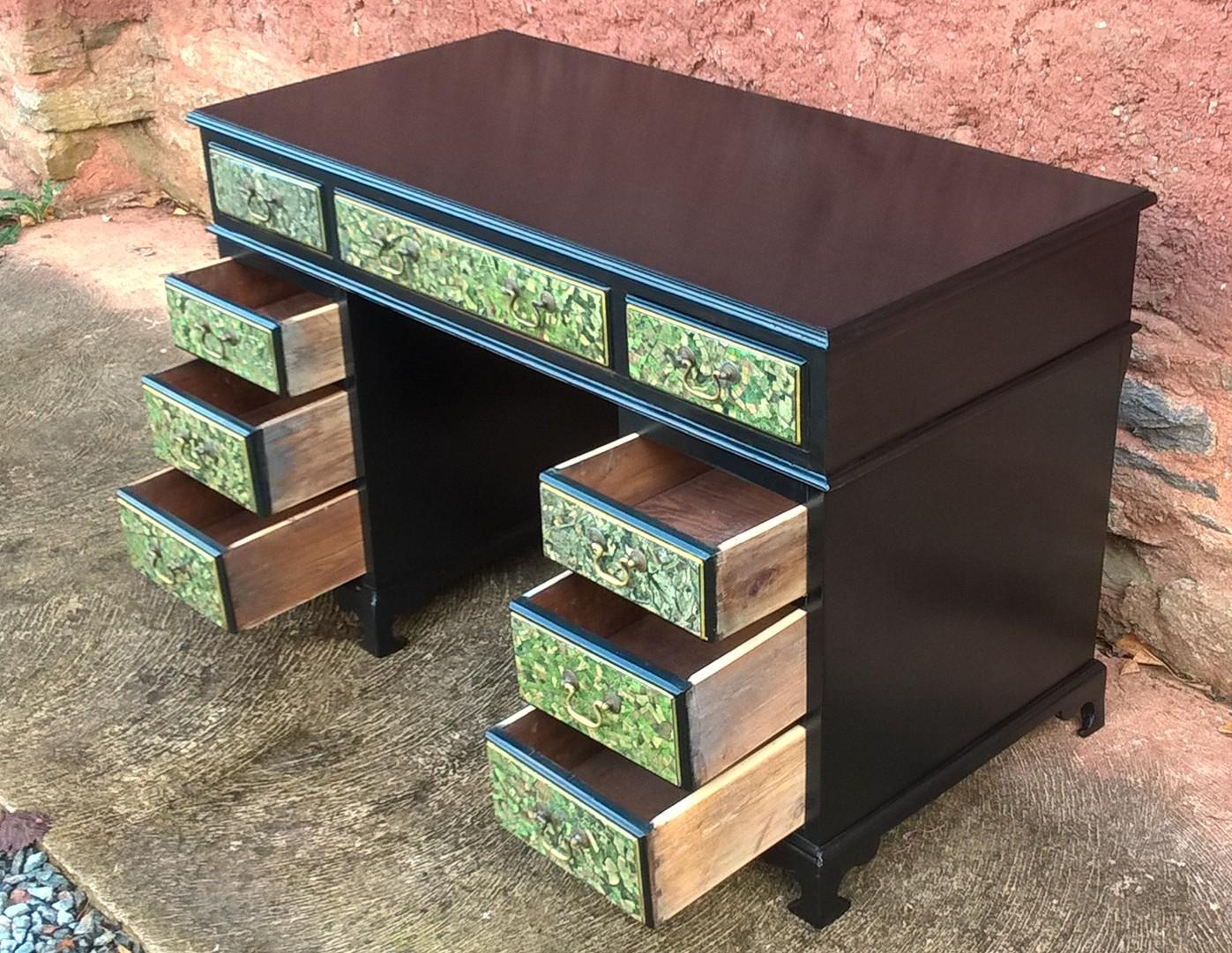 Stunning Vintage Upcycled 9 Drawer Pedestal Desk