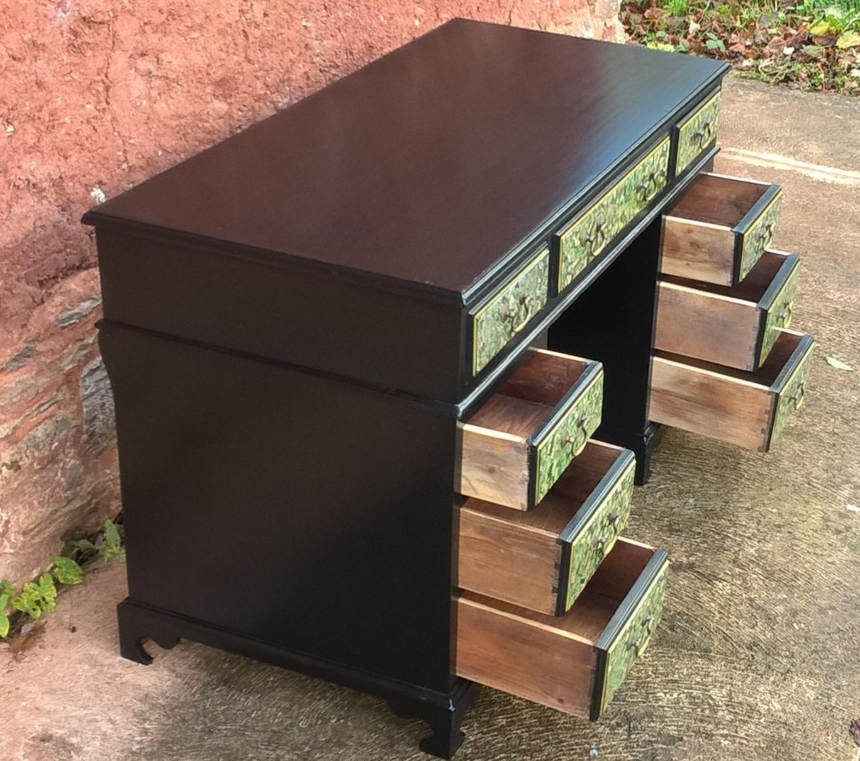 Stunning Vintage Upcycled 9 Drawer Pedestal Desk
