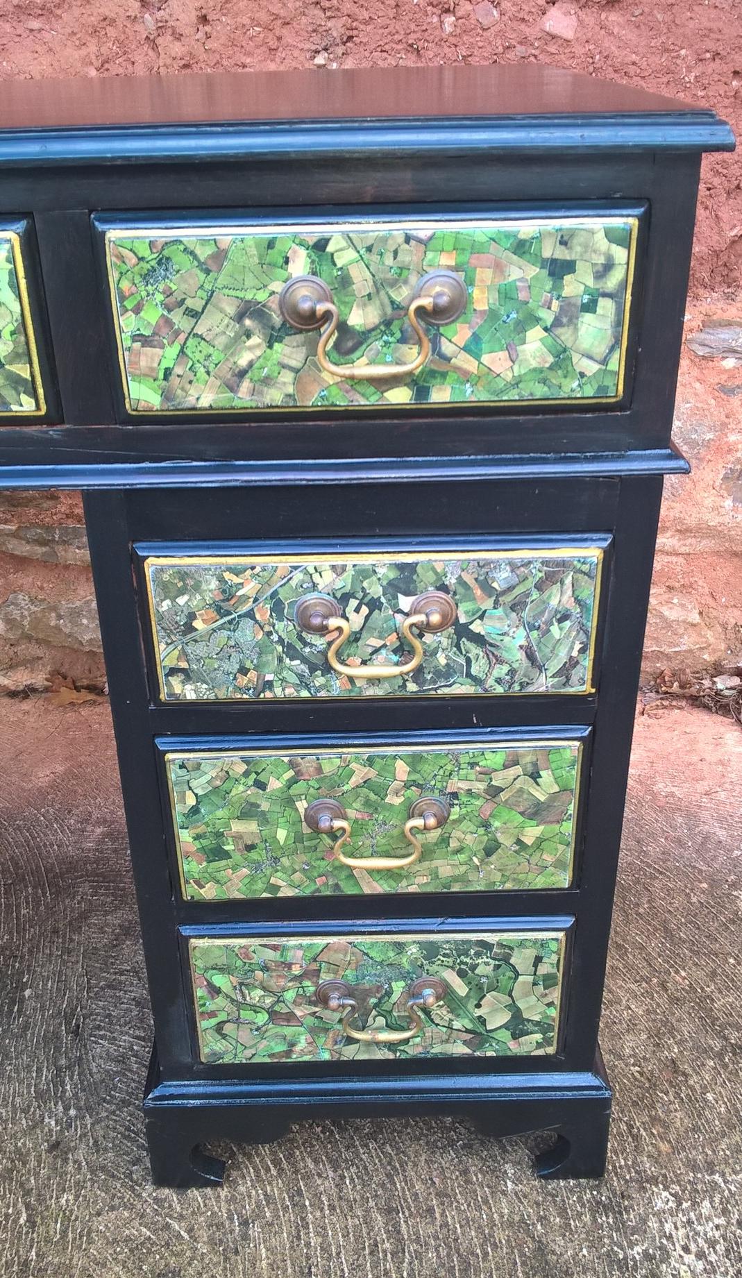 Stunning Vintage Upcycled 9 Drawer Pedestal Desk