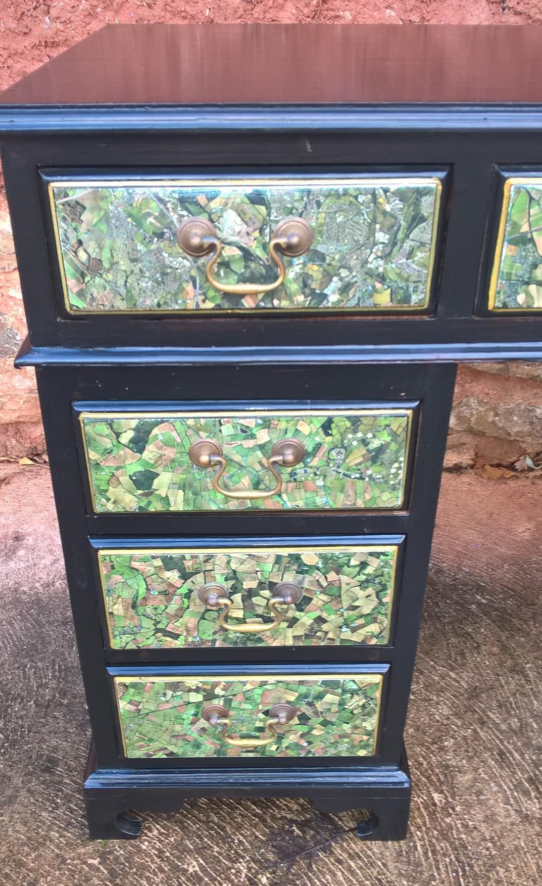 Stunning Vintage Upcycled 9 Drawer Pedestal Desk