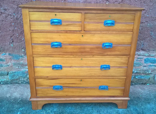 Vintage Hand Stripped Chest Of Drawers - Satin Walnut Chest