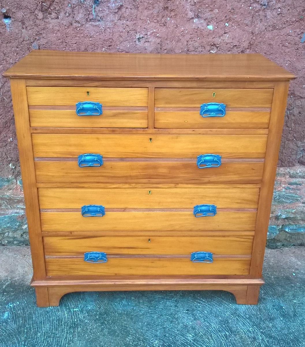 Vintage Hand Stripped Chest Of Drawers - Satin Walnut Chest