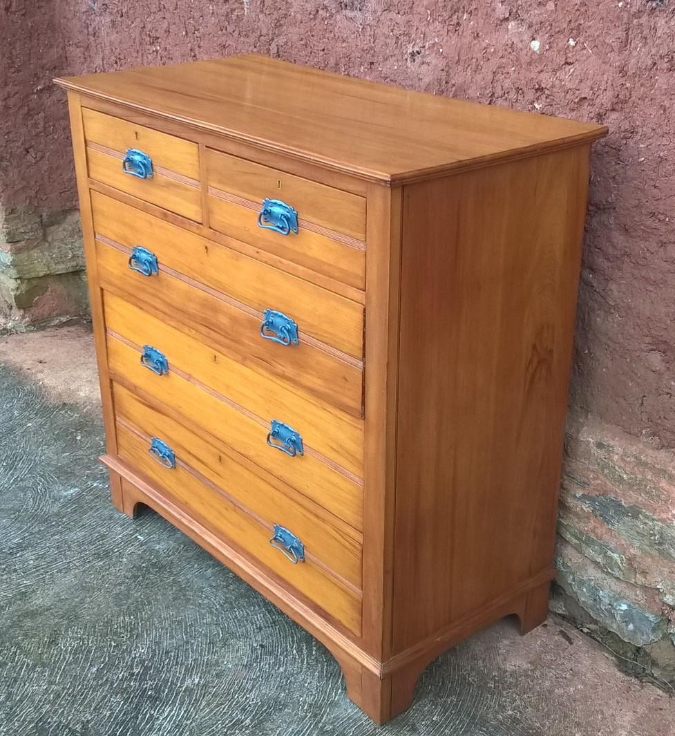Vintage Hand Stripped Chest Of Drawers - Satin Walnut Chest