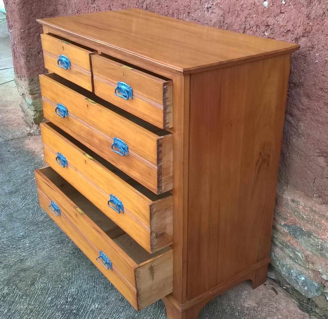 Vintage Hand Stripped Chest Of Drawers - Satin Walnut Chest