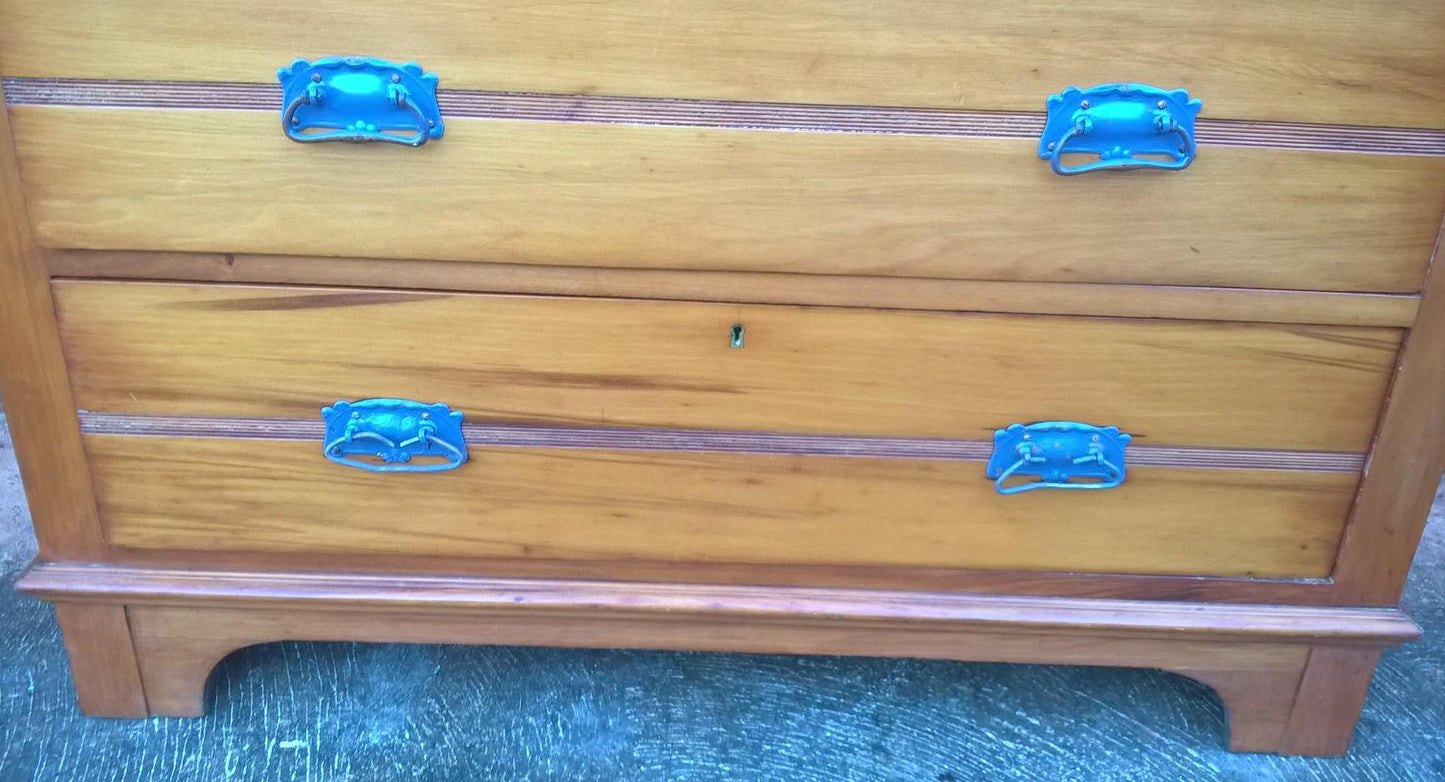 Vintage Hand Stripped Chest Of Drawers - Satin Walnut Chest