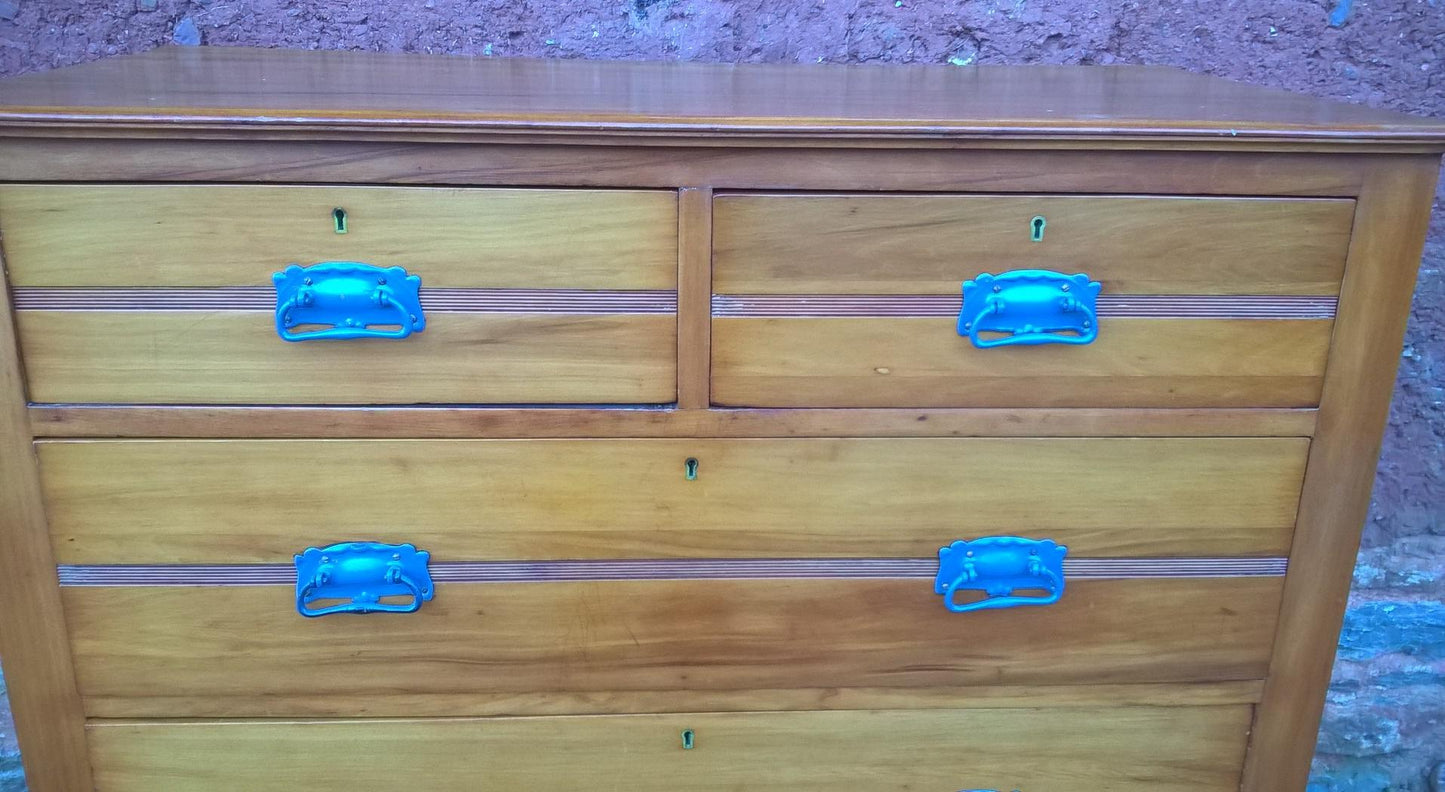 Vintage Hand Stripped Chest Of Drawers - Satin Walnut Chest