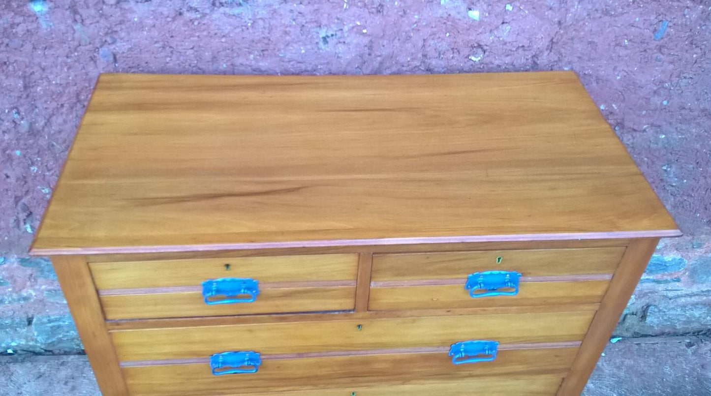 Vintage Hand Stripped Chest Of Drawers - Satin Walnut Chest