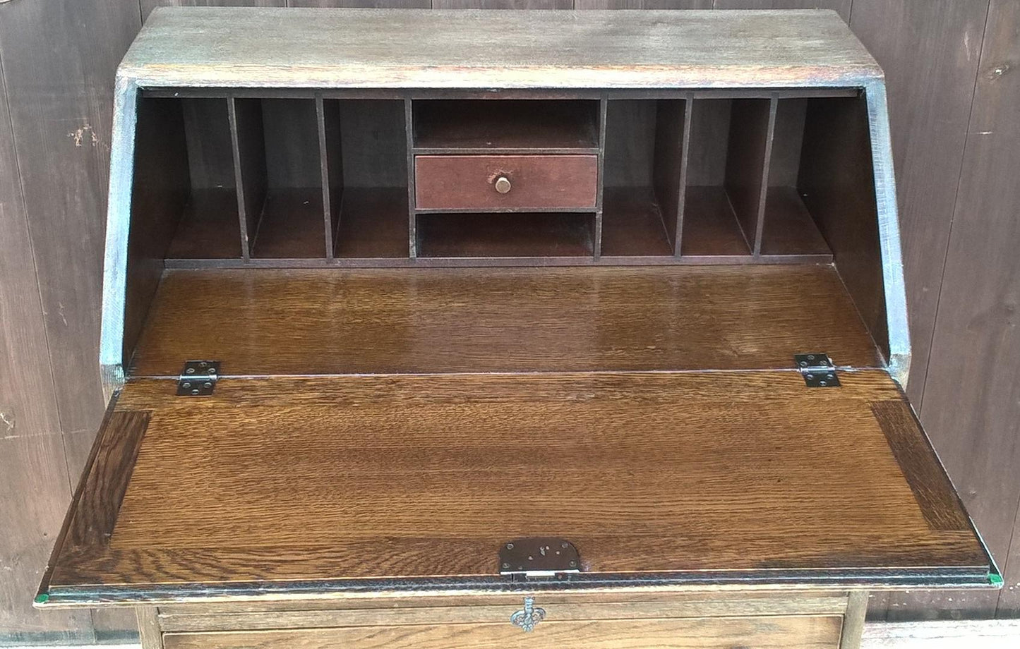 Lovely Vintage Carved And Faded Oak Bureau - Old Charm Style Writing Desk