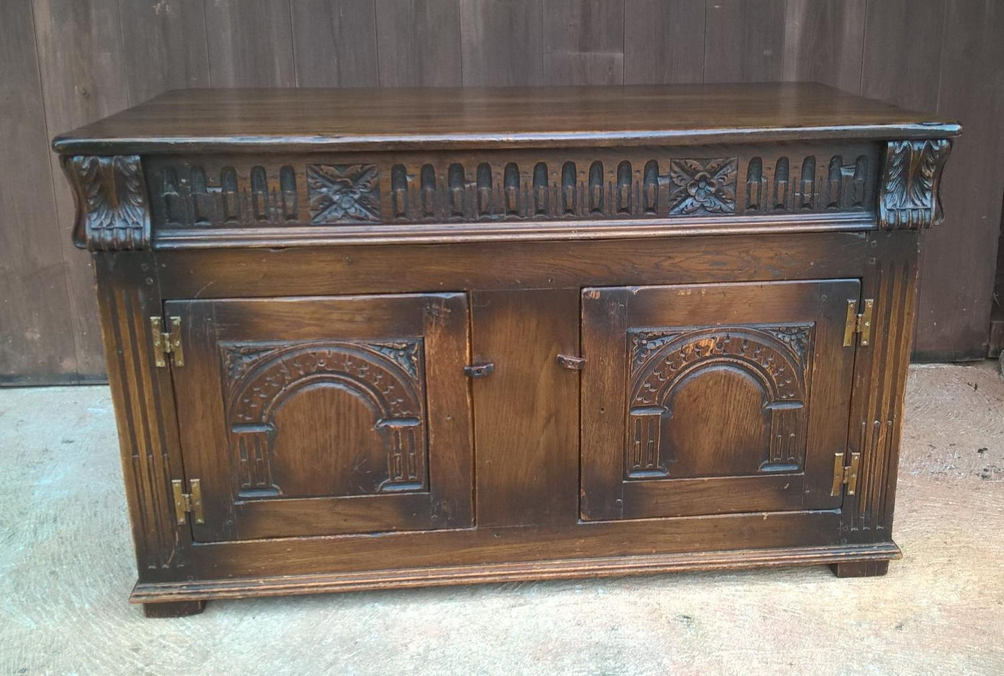 Upcycled Carved Solid Oak Coffer With Opening Doors - Blanket Chest - Coffee Table