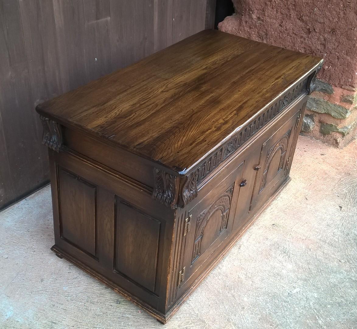 Upcycled Carved Solid Oak Coffer With Opening Doors - Blanket Chest - Coffee Table