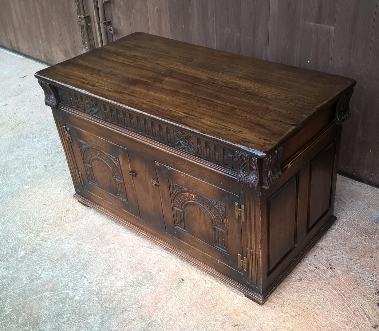 Upcycled Carved Solid Oak Coffer With Opening Doors - Blanket Chest - Coffee Table