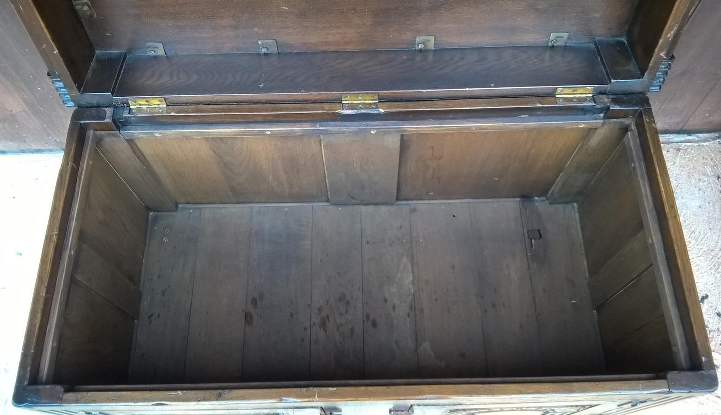 Upcycled Carved Solid Oak Coffer With Opening Doors - Blanket Chest - Coffee Table