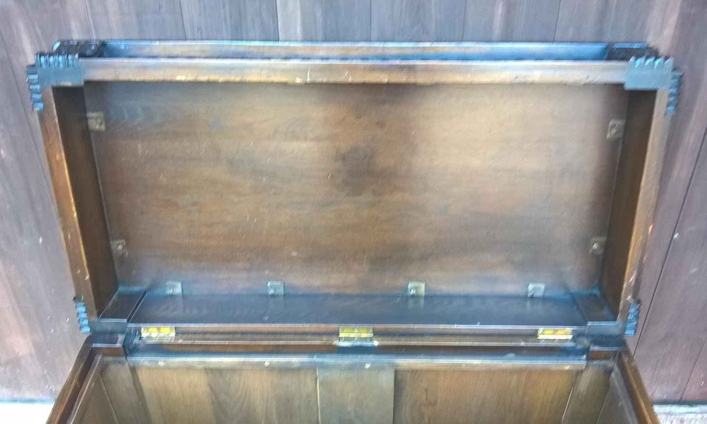 Upcycled Carved Solid Oak Coffer With Opening Doors - Blanket Chest - Coffee Table