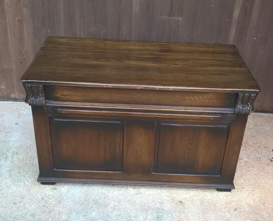 Upcycled Carved Solid Oak Coffer With Opening Doors - Blanket Chest - Coffee Table