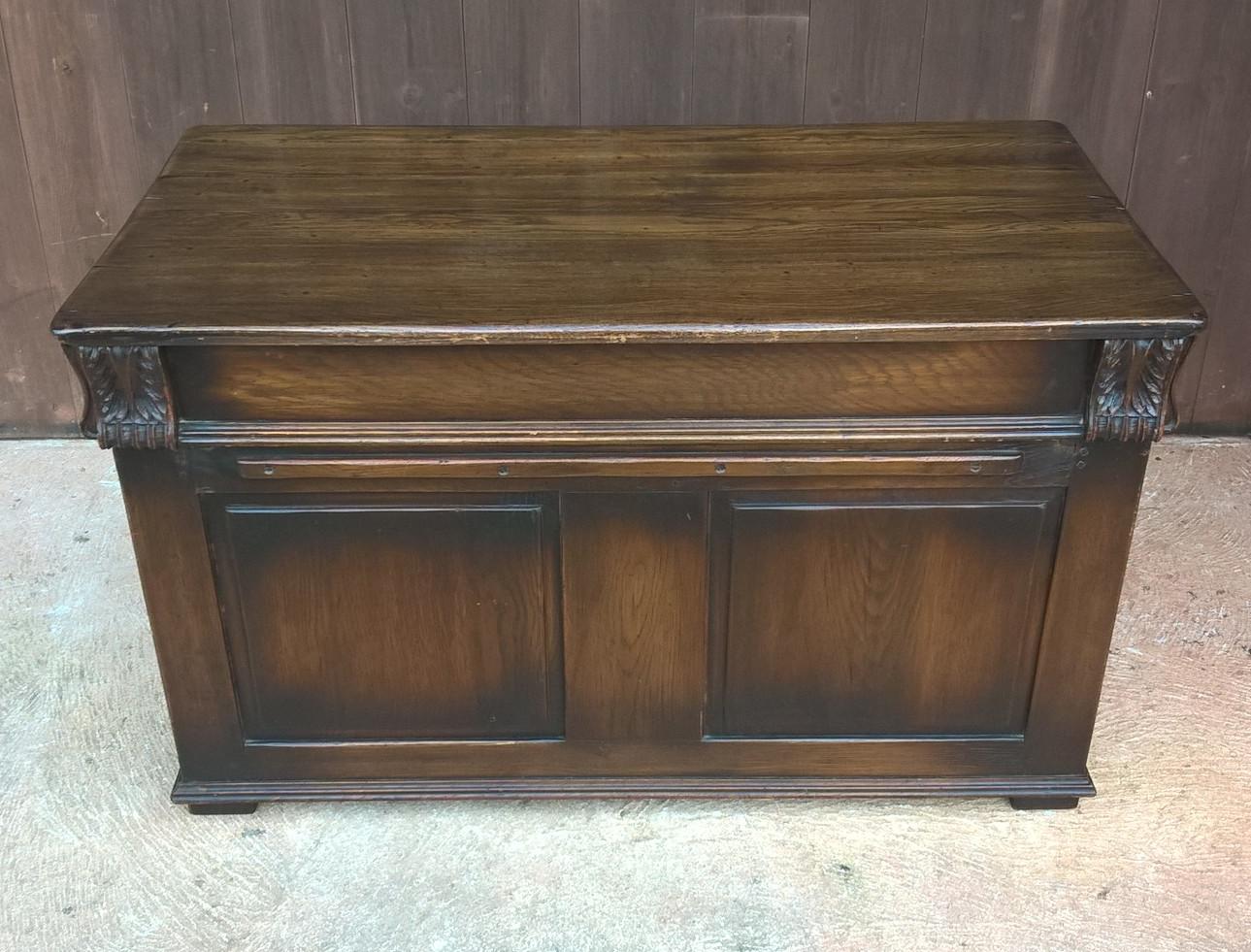 Upcycled Carved Solid Oak Coffer With Opening Doors - Blanket Chest - Coffee Table