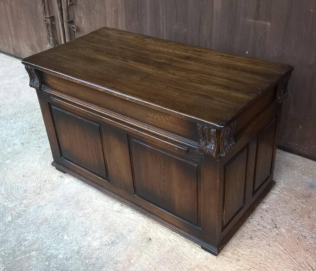 Upcycled Carved Solid Oak Coffer With Opening Doors - Blanket Chest - Coffee Table