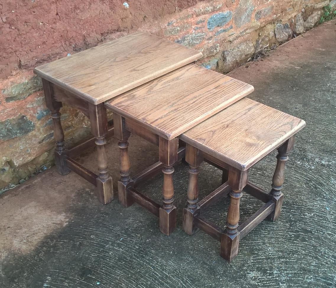 Rustic Vintage Nest Of Oak Tables Made By Jaycee