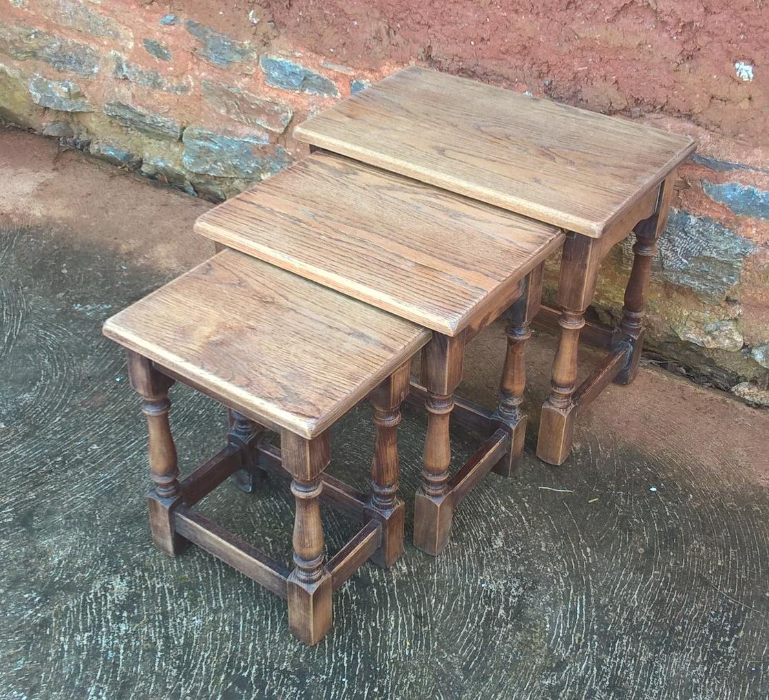 Rustic Vintage Nest Of Oak Tables Made By Jaycee