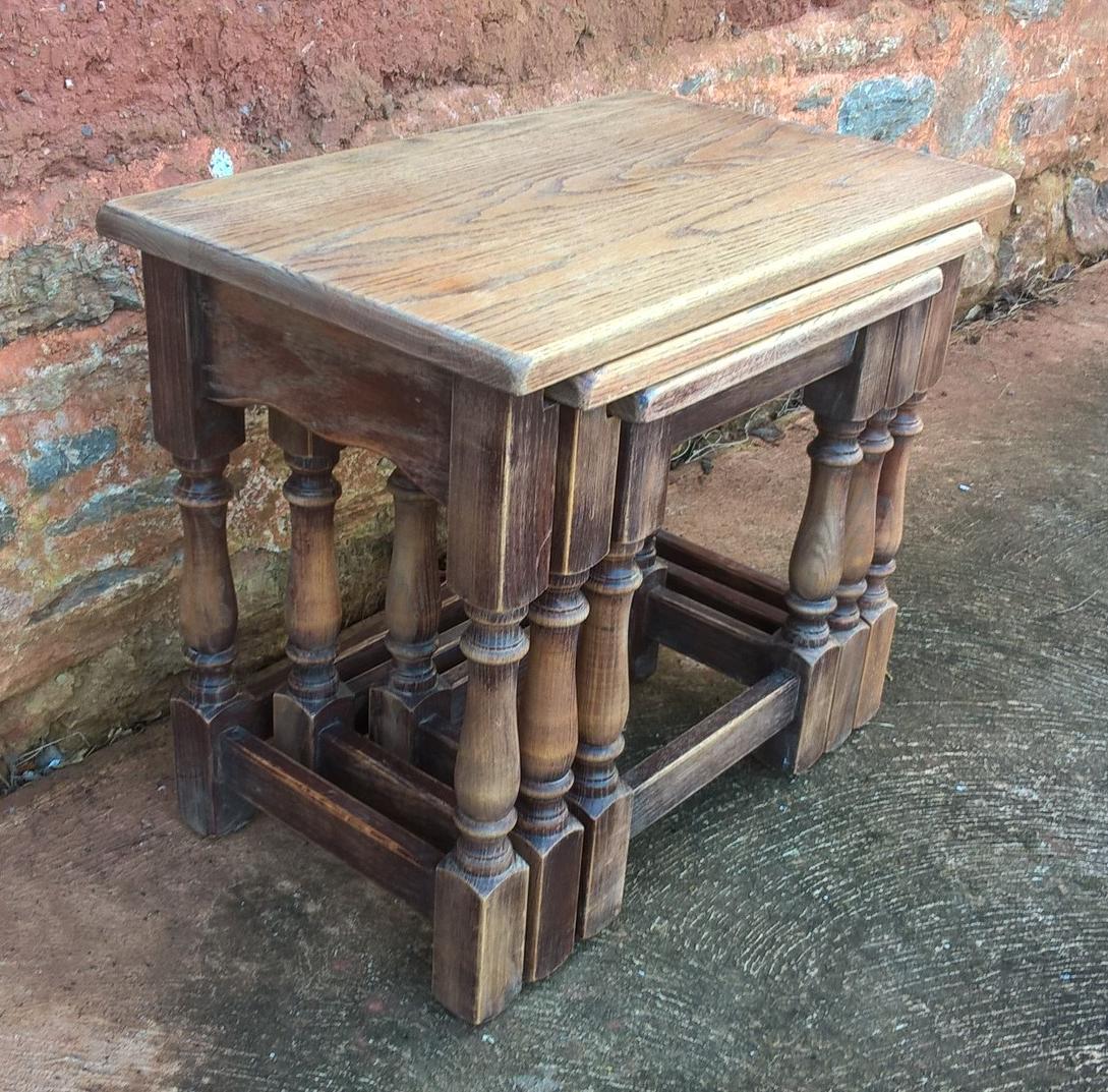 Rustic Vintage Nest Of Oak Tables Made By Jaycee