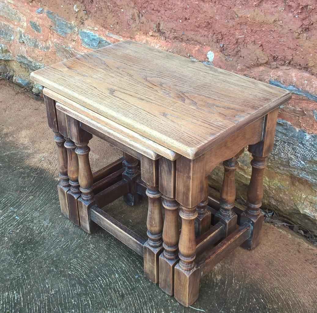 Rustic Vintage Nest Of Oak Tables Made By Jaycee