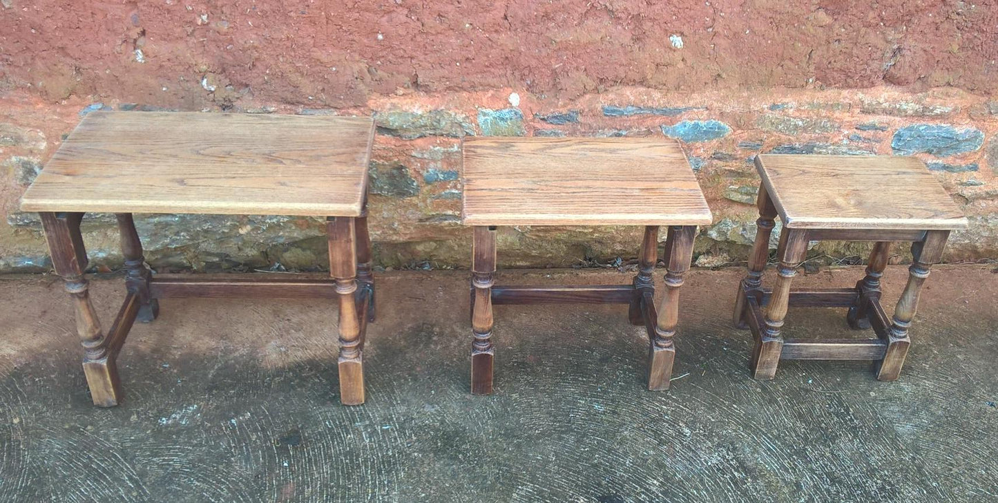 Rustic Vintage Nest Of Oak Tables Made By Jaycee