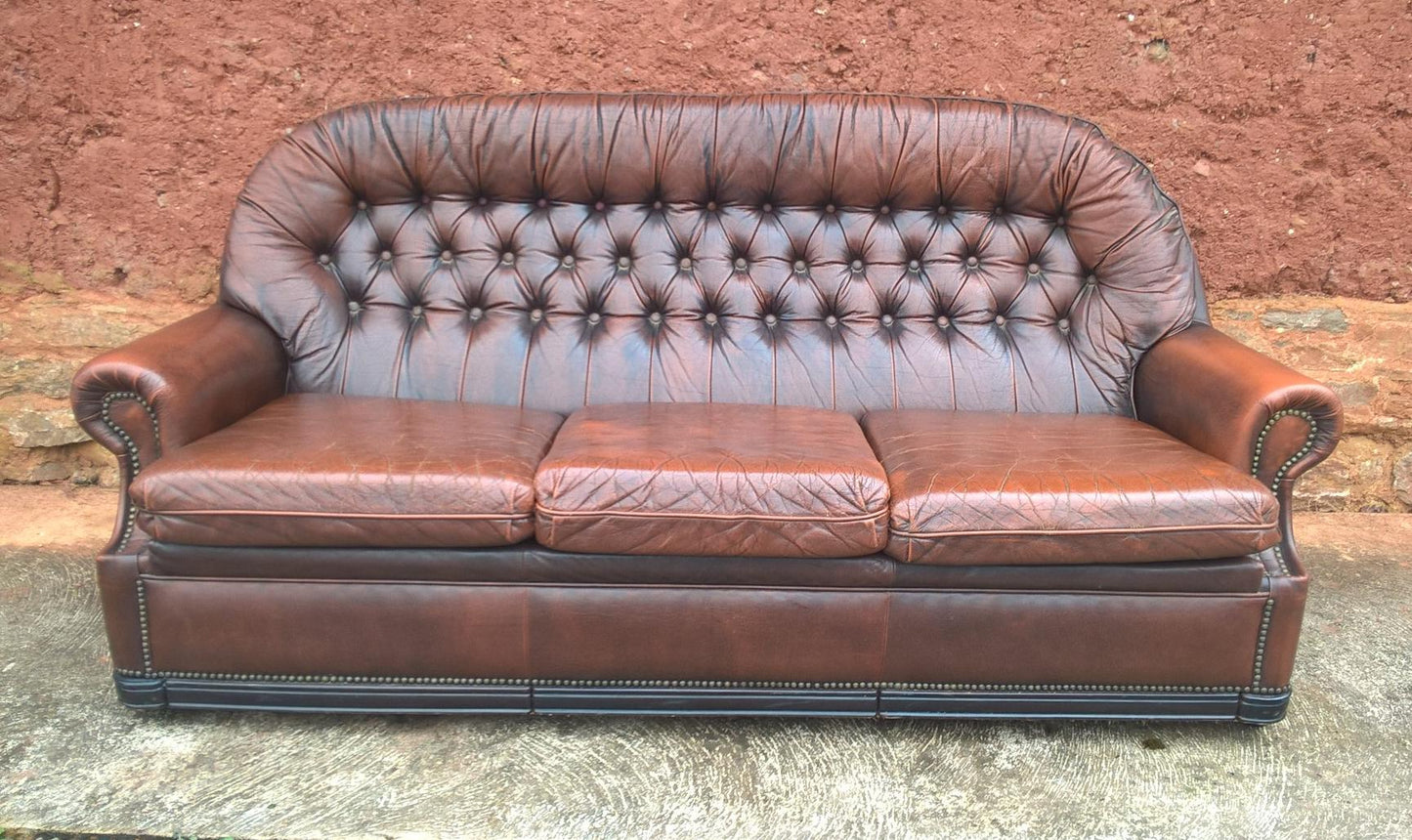 Vintage Leather Deep Buttoned Sofa - Leather 3 Seater Settee
