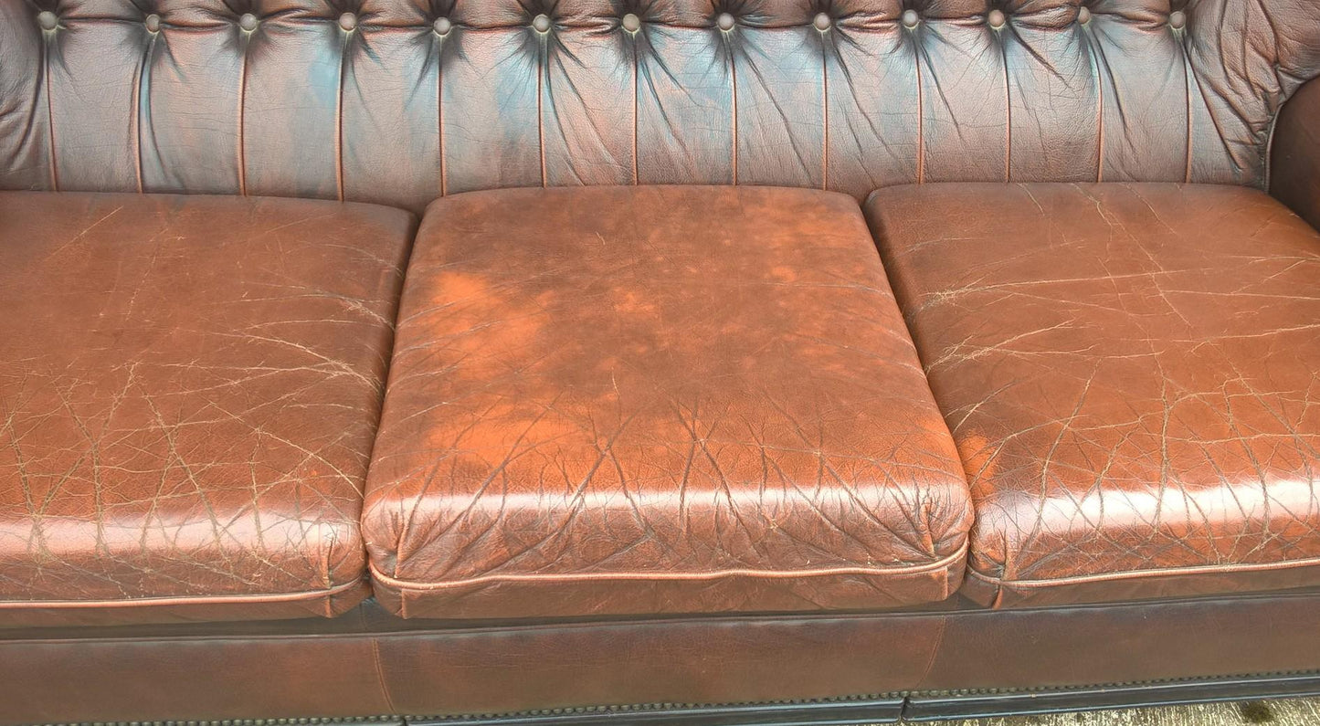 Vintage Leather Deep Buttoned Sofa - Leather 3 Seater Settee