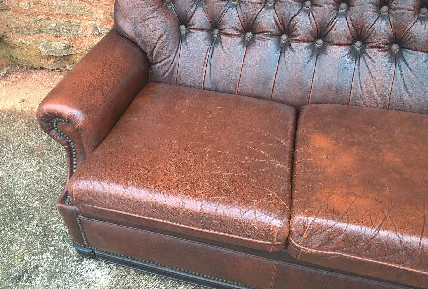 Vintage Leather Deep Buttoned Sofa - Leather 3 Seater Settee