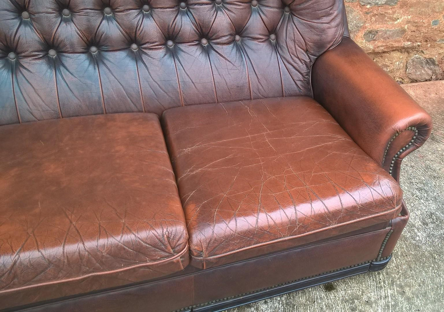 Vintage Leather Deep Buttoned Sofa - Leather 3 Seater Settee