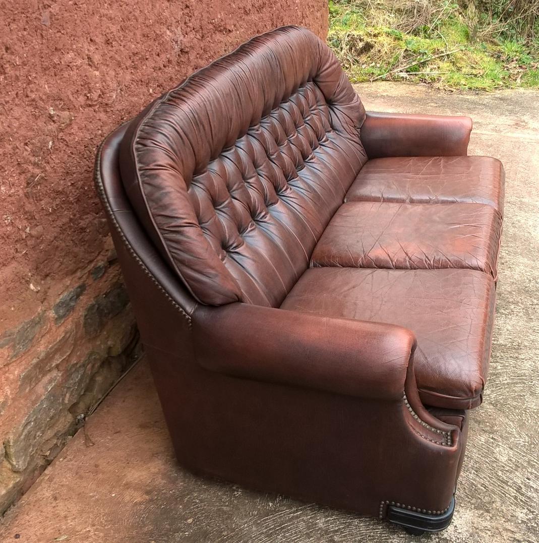 Vintage Leather Deep Buttoned Sofa - Leather 3 Seater Settee