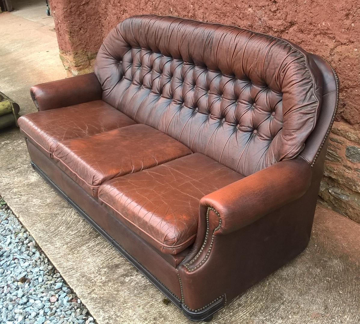 Vintage Leather Deep Buttoned Sofa - Leather 3 Seater Settee