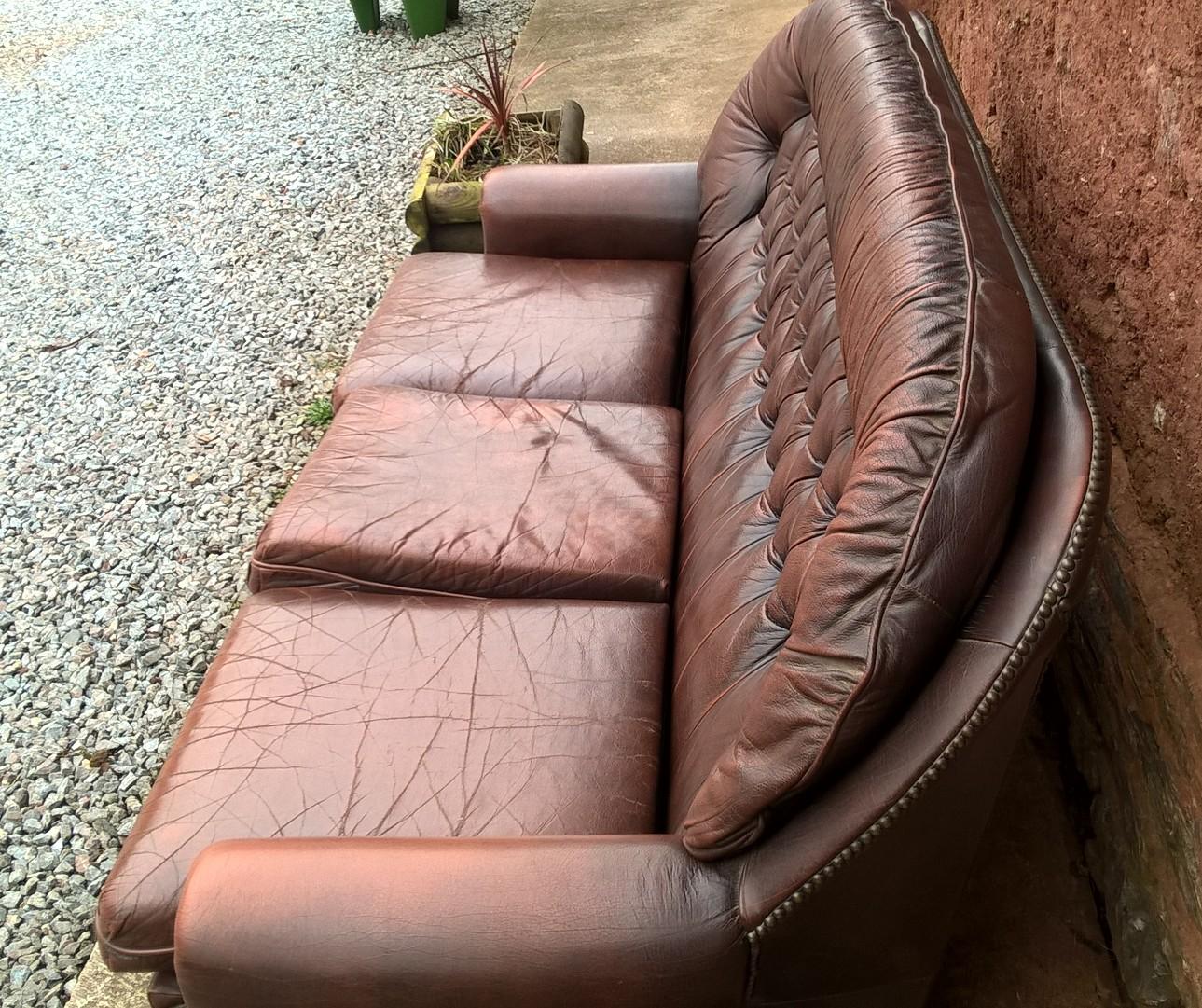 Vintage Leather Deep Buttoned Sofa - Leather 3 Seater Settee
