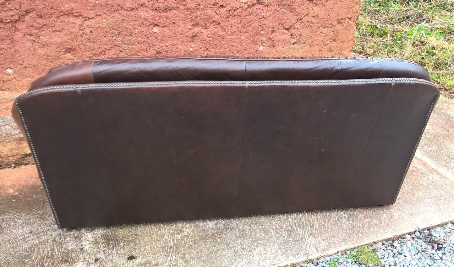 Vintage Leather Deep Buttoned Sofa - Leather 3 Seater Settee