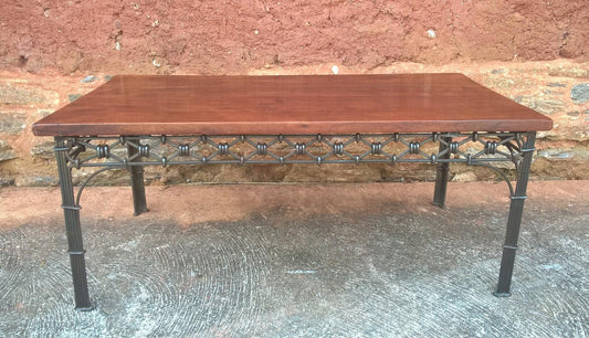 213.....Vintage Heavy Solid Hardwood Coffee Table On Decorative Metal Base