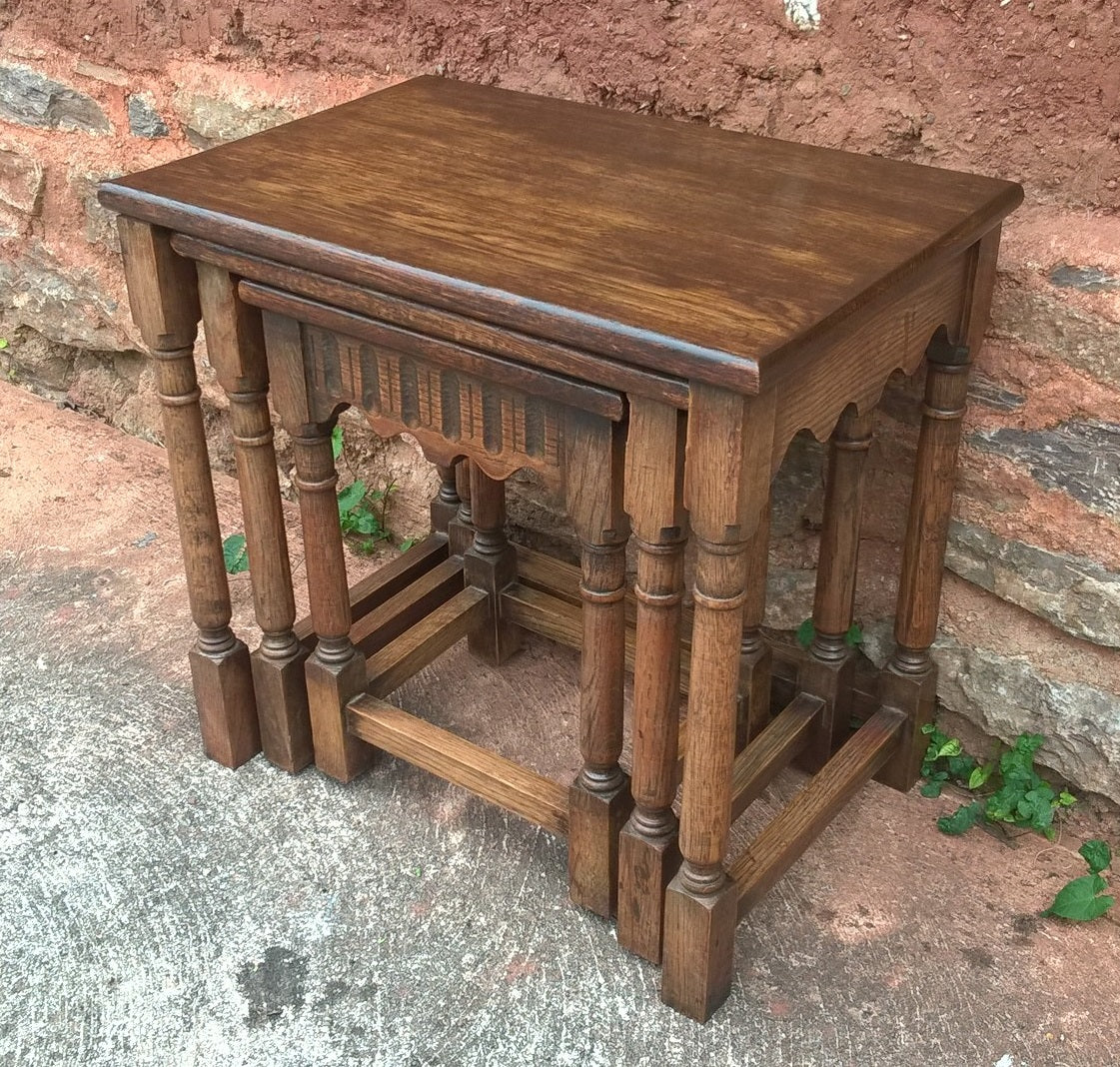 Oak Nest Of Tables / Superior Quality Solid Oak / Old Charm Style