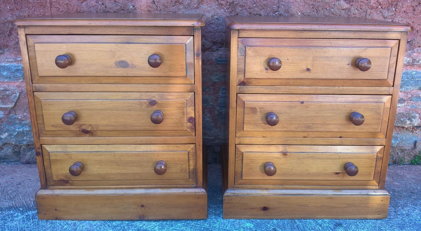 Gorgeous Pair Of Heavy Pine Bedside Chests - Pine Bedside Cabinets
