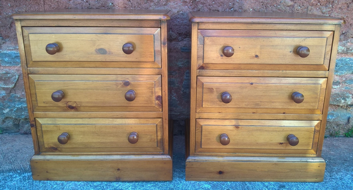 Gorgeous Pair Of Heavy Pine Bedside Chests - Pine Bedside Cabinets