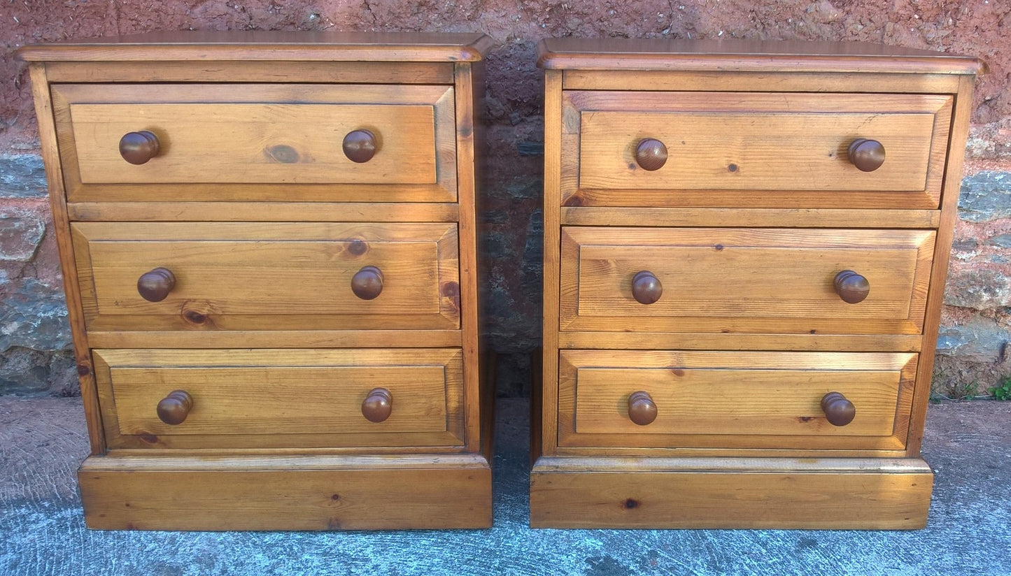 Gorgeous Pair Of Heavy Pine Bedside Chests - Pine Bedside Cabinets