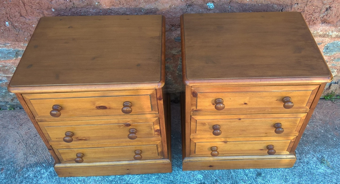 Gorgeous Pair Of Heavy Pine Bedside Chests - Pine Bedside Cabinets
