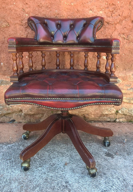 Gorgeous Vintage Oxblood Leather Desk Chair - Chesterfield Style Captains Chair