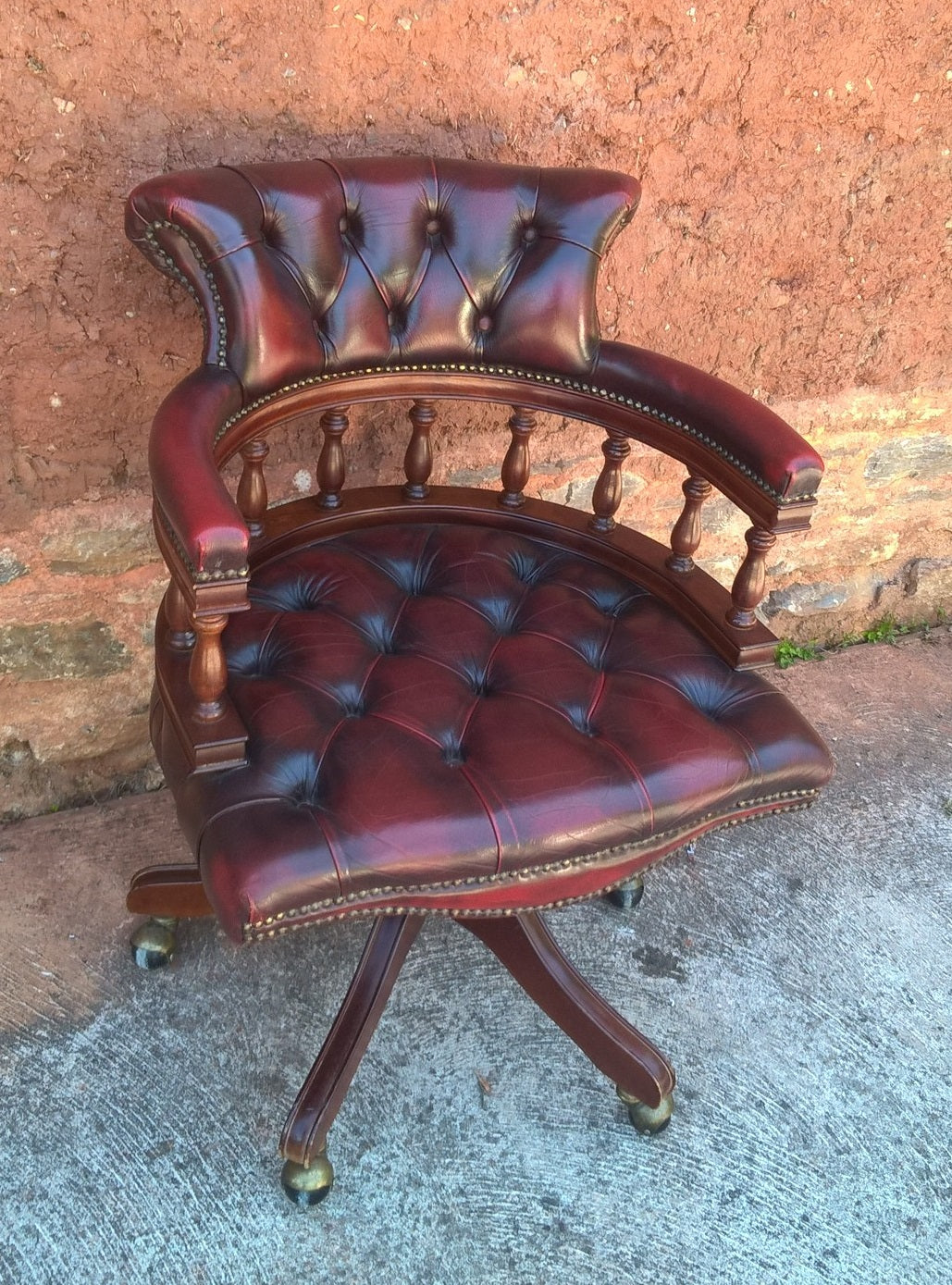 Gorgeous Vintage Oxblood Leather Desk Chair - Chesterfield Style Captains Chair