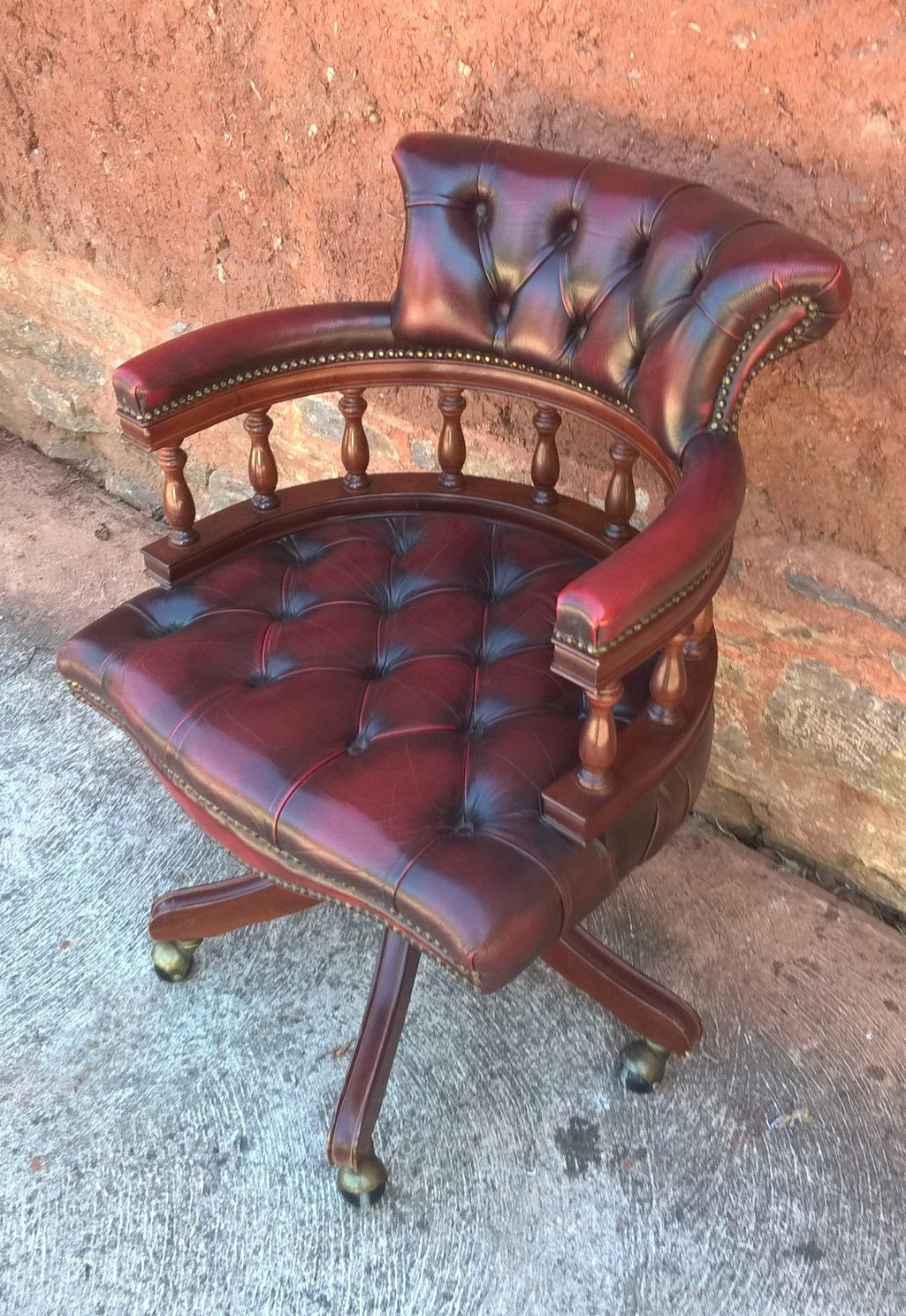 Gorgeous Vintage Oxblood Leather Desk Chair - Chesterfield Style Captains Chair